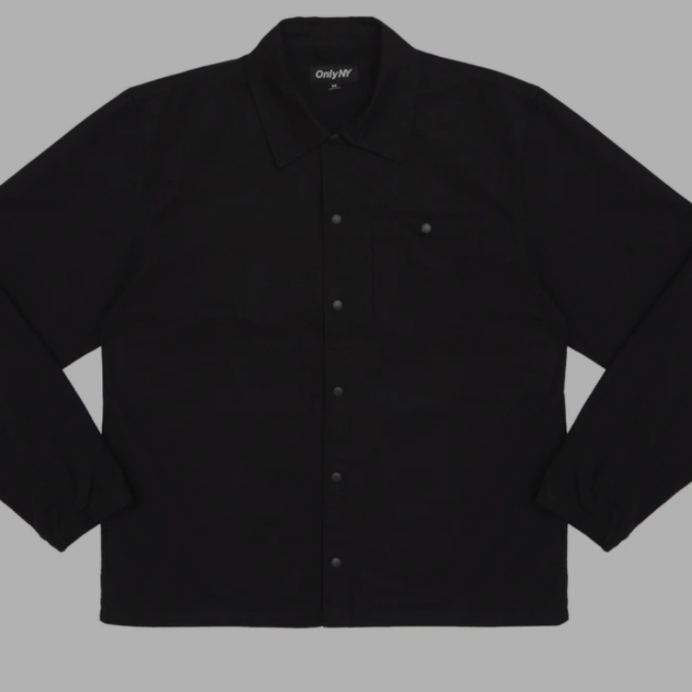 Onlyny cotton ripstop full buttonup black collared long sleeve shirt